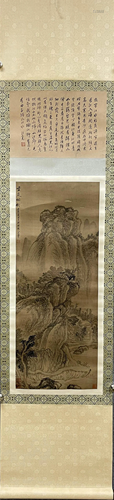 A Chinese scroll, of Wang Hui's landscape, watercolour