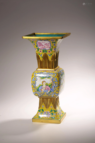 A Canton enamelled and gilt bronze Gu vase, finely