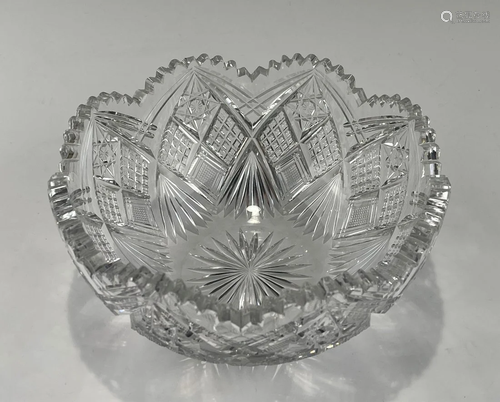 A LARGE HAND CUT CRYSTAL BOWL