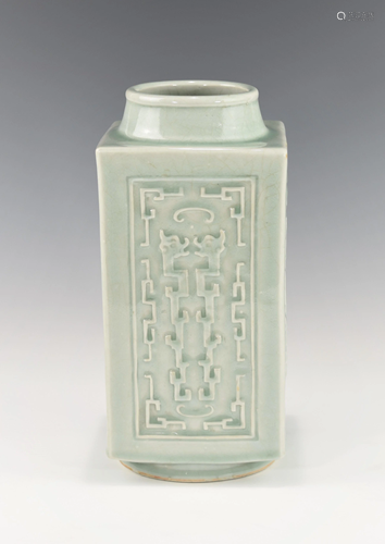 A CHINESE CELADON CONG VASE