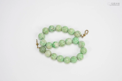 A Carved Jadeite Beads Necklace