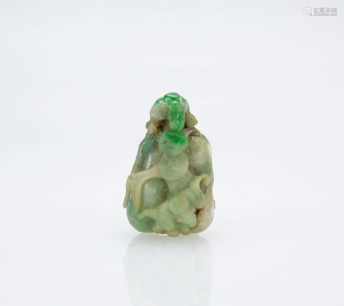 A Jadeite Carved ‘Bat,Coin And Beast’ Toggle