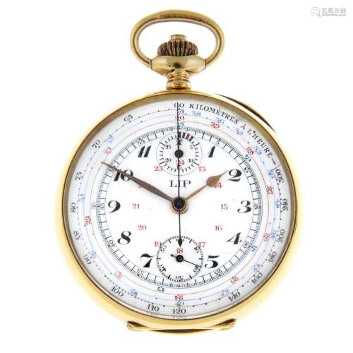 An open face chronograph pocket watch by LIP.