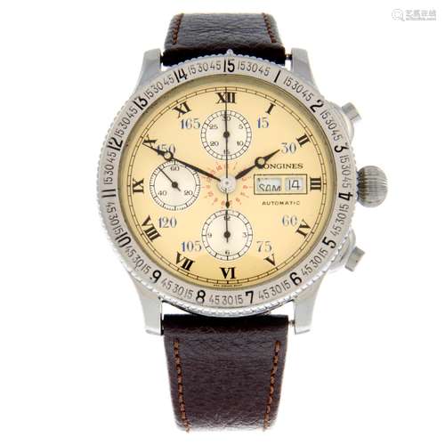 LONGINES - a Lindbergh chronograph wrist watch.