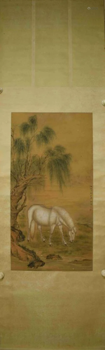 A PAINTING OF WHITE HORSE & WILLOW, LANG SHINING