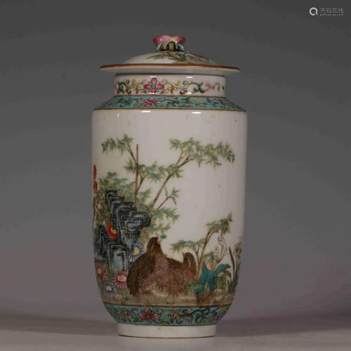 A FAMILLE ROSE PEACHES NOB FLORAL PORCELAIN VASE