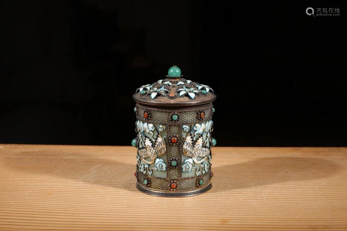 A PLIQUE-A-JOUR ENAMELED GEMSTONE INLAID BOTTLE