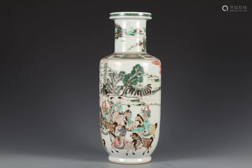 A WUCAI 'FIGURES & NARRATIVES' ROULEAU VASE