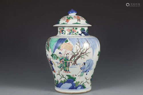 A WUCAI 'FIGURES & NARRATIVES' GENERAL HELMET JAR