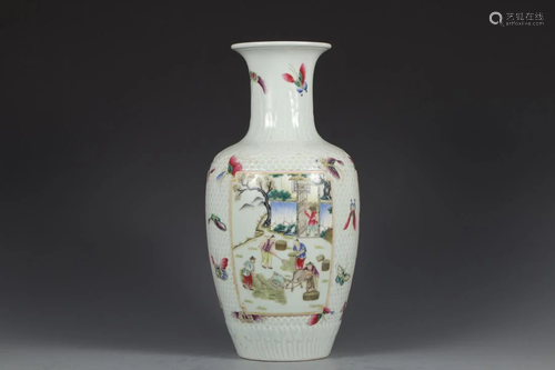 A FAMILLE ROSE OPEN FACE 'FIGURES' PORCELAIN VASE