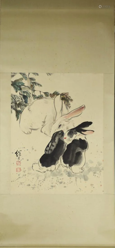 A CHINESE PAINTING OF RABBITS, LIU JIYOU