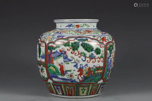 A WUCAI OPEN FACE 'FIGURES' PORCELAIN JAR