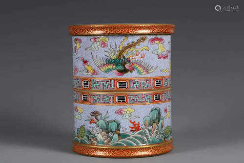 A DOUCAI 'DRAGON & PHOENIX' PORCELAIN BRUSH POT