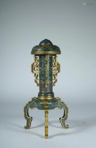 A CLOISONNE ENAMELED TRIPOT HAT STAND