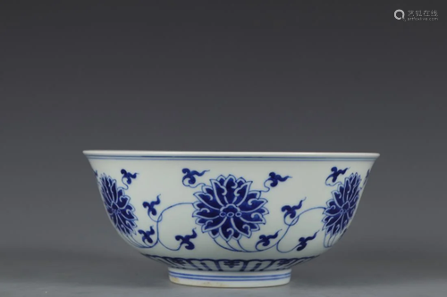 A BLUE AND WHITE 'PASSION FLOWER' PORCELAIN BOWL