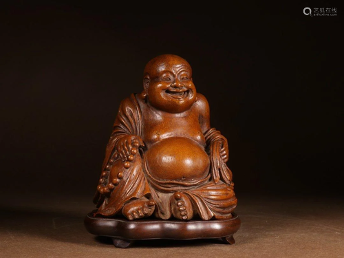 A BAMBOO CARVING FIGURINE OF MAITREYA