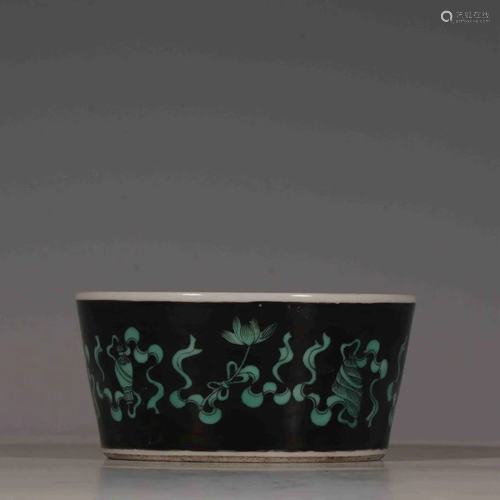 BLACK GROUND GREEN GLAZED 'EIGHT IMMORTALS' WASHER