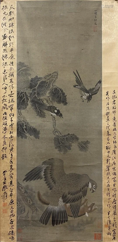 CHINESE PAINTING OF A HUNTING EAGLE, LV JI