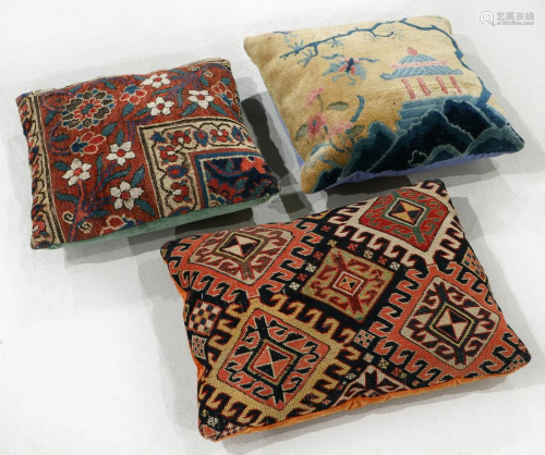 Three Antique Oriental Rug Pillows