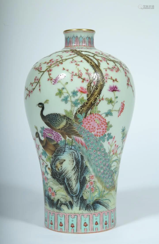 A FAMILLE ROSE 'FLOWER & BIRD' MEIPING VASE