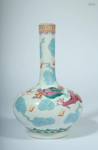 A FAMILLE ROSE DRAGON PORCELAIN CELESTIAL VASE