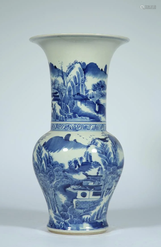 A BLUE AND WHITE 'LANDSCAPE' PHOENIX TAIL VASE