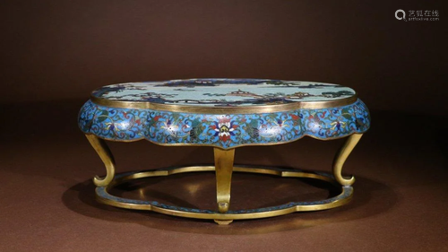 A CLOISONNE ENAMELED 'LANDSCAPE' TOP TABLE