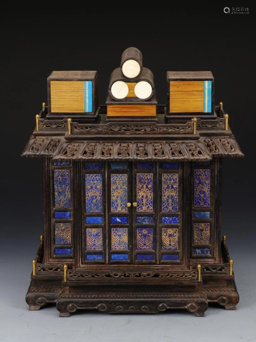 LAPIS LAZULI INLAID GOLD PAINTED ZITAN WOOD NICHE