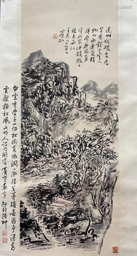 A CHINESE PAINTING OF MOUNTAIN SCENE, HUANG BINH…