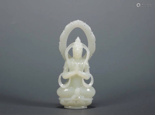 A WHITE JADE CARVING FIGURINE OF GUANYIN