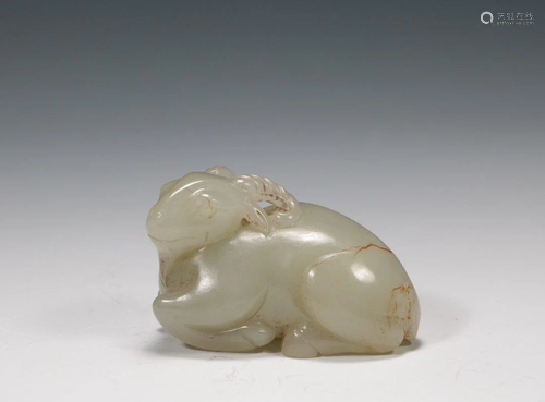 A JADE CARVING PIECE OF A RECUMBENT RAM