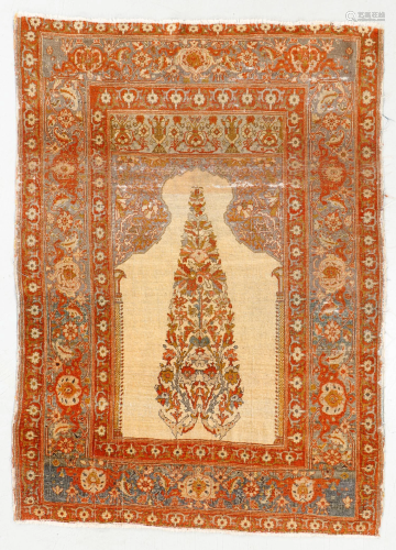 Tabriz Prayer Rug, Persia, Late 19th C., 4'2'' x 5'10''