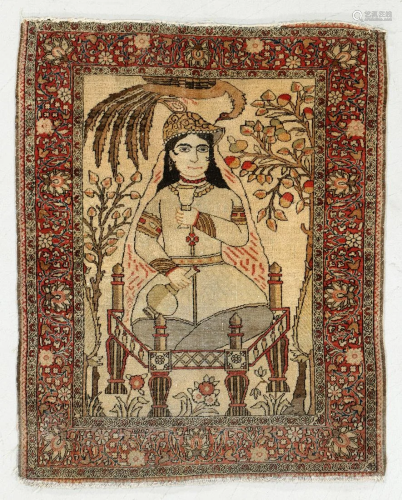 Ravar Kerman Pictorial Rug, Persia, Late 19th C., 2'1''