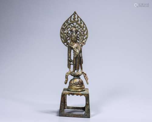 铜鎏金镂空背光板凳菩萨像