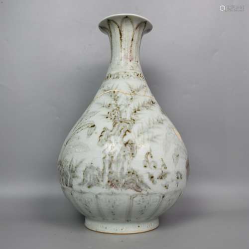 AN UNDERGLAZED-RED PINE AND PLUM BLOSSOM PEAR-SHAPED VASE, P...