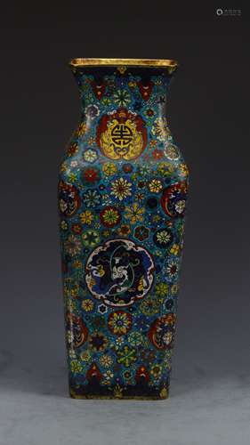 A Bronze Enamel Floral Square Vase