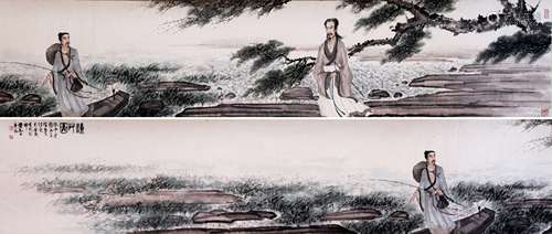 A CHINESE FISHERMAN PAINTING HAND SCROLL, FU BAOSHI MARK