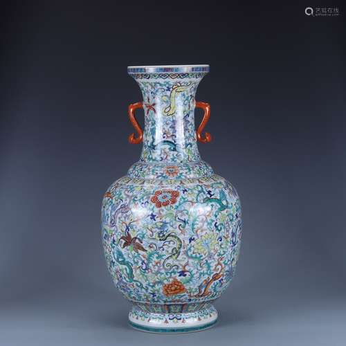 A DOUCAI CHI-DRAGON FLORAL DOUBLE-EARED VASE