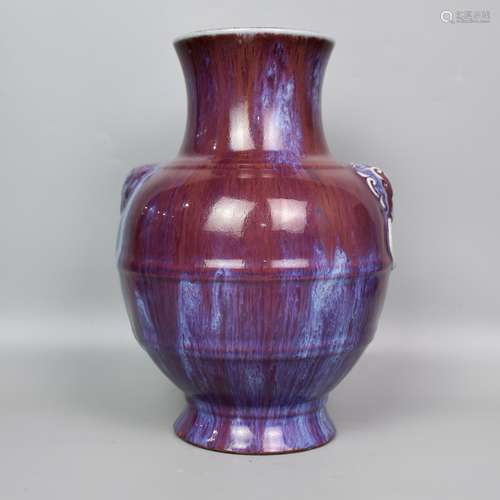 A FLAMBE-GLAZED DOUBLE-EARED ZUN VASE