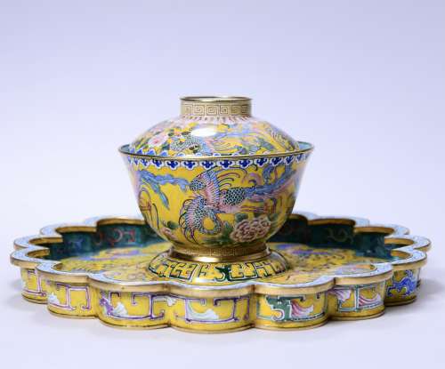 A Pair Of Enamel Bronze Phoenix Bowls And Covers