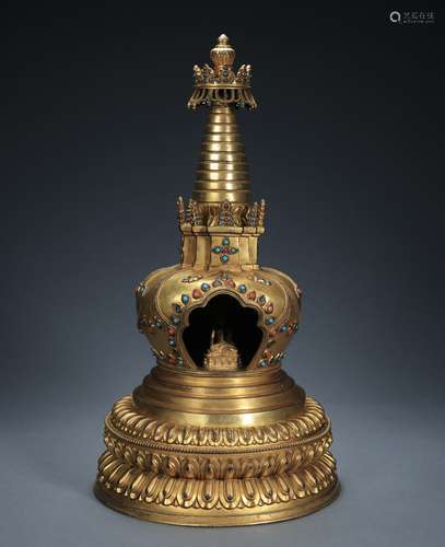 A Gilt Bronze Pagoda