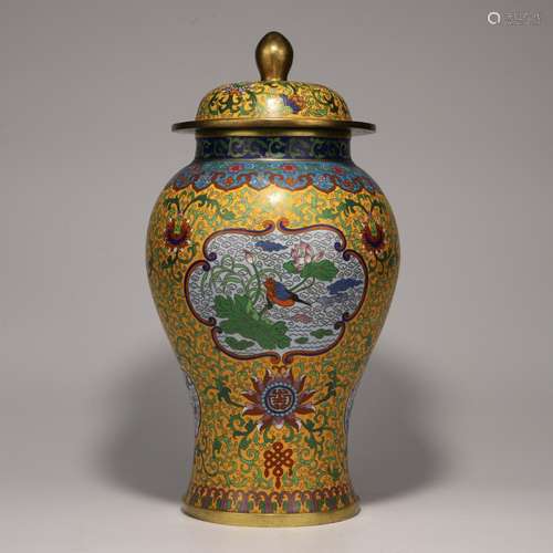 A Bronze Enamel Interlocking Flowers And Birds Jar And Cover