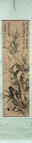 A CHINESE FLOWERS AND BIRDS PAINTING SCROLL, XU WEI MARK