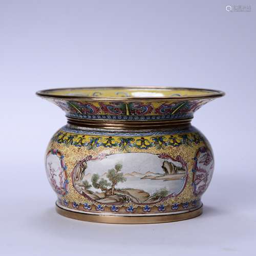 A Gilt Enamel Bronze Landscape Zhadou Vessel