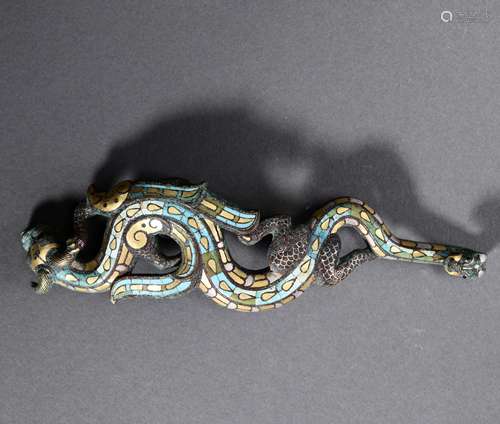 A Turquoise Inlaid Silver And Gold Inlaying Belt Hook