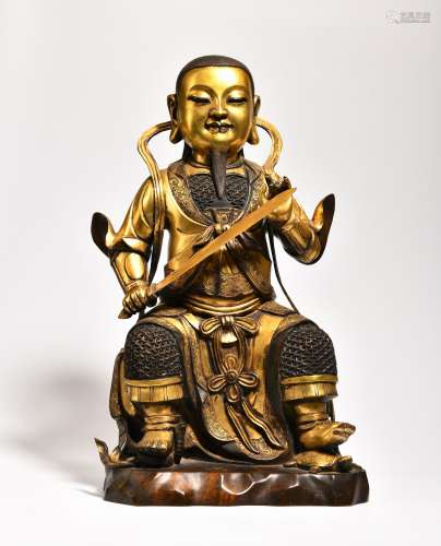 18TH TO 19TH CENTURY,A GILT-BRONZE FIGURE OF BUDDHA
