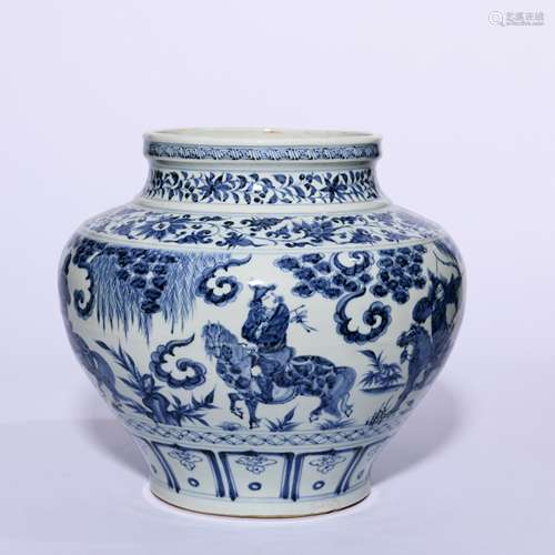 A Blue And White Wang Zhaojun Figural Jar