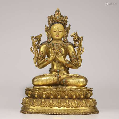 A Gilt Bronze Statue Of Manjusri Bodhisattva