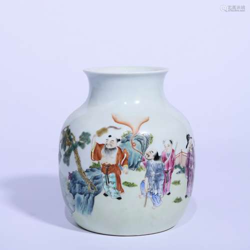 A Famille Rose Figural Jar