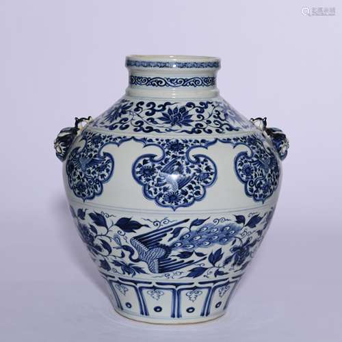 A Blue And White Phoenix And Peony Dog-Head-Eared Jar